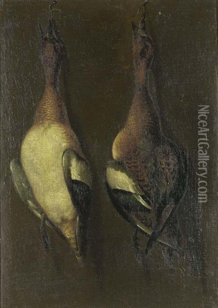 A Hunting Still Life With Two Sheldrakes Oil Painting - Heinrich Lihl
