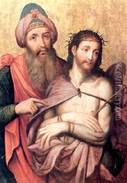 Ecce Homo, Pilatus Zeigt Christus Dem Volk Oil Painting - Cornelis van Coninxloo the Elder