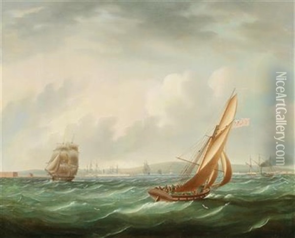 A Frigate Of The Royal Navy Oil Painting - Thomas Buttersworth