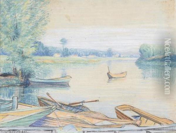 Les Bateaux Oil Painting - Emile Gustave Cavallo-Peduzzi