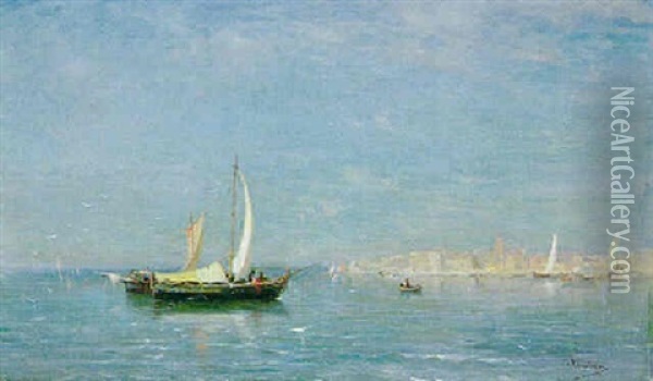 Ansicht Einer Suedlaendischen Kuestenstadt Mit Segelbooten Oil Painting - Adolphe Appian