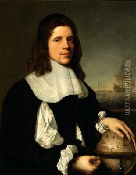 Portrait Of A Young Man, Half-lenght, Standing On A Terrace Overlooking The Sea Oil Painting - Pieter Nason