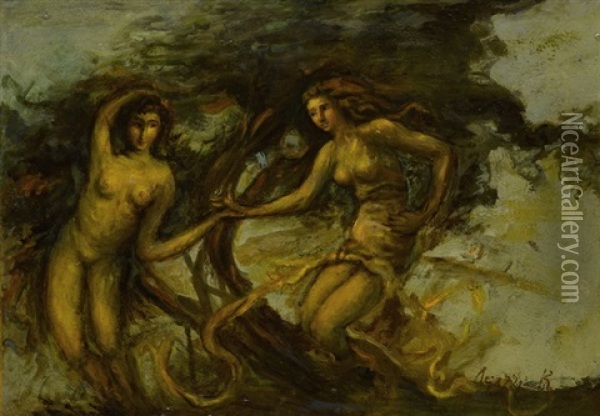 Zwei Tanzende Frauen Oil Painting - Rinaldo Agazzi