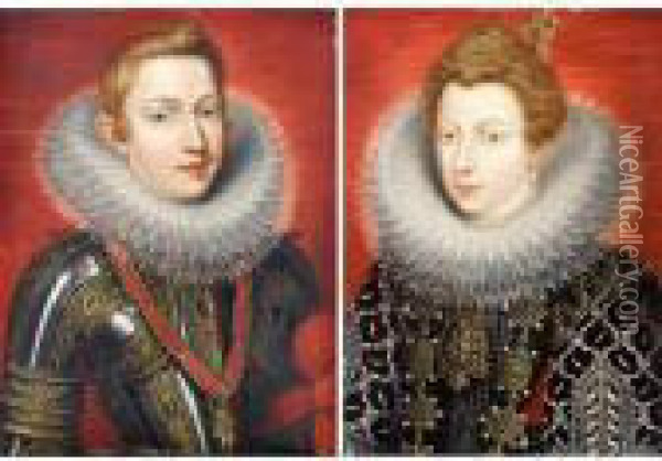 A Portraits Of Phillip Iii Of Spain And His Wife Margaret Of Austria Oil Painting - Peter Paul Rubens
