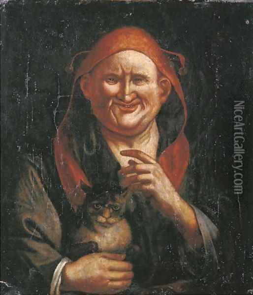 A Jester holding a cat Oil Painting - Jacob Jordaens