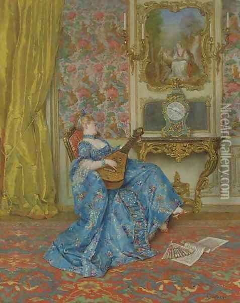 A Musical Interlude Oil Painting - Oreste Cortazzo