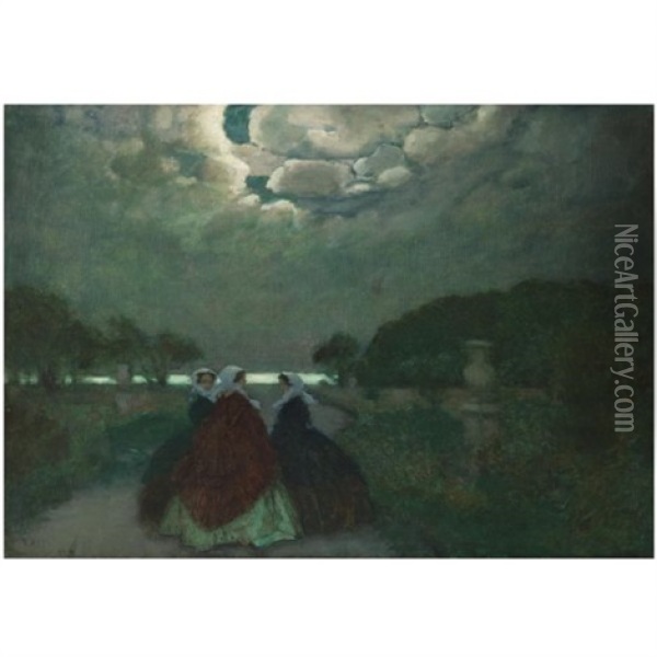 Three Women In The Park Oil Painting - Peter Alexanrovitch (Pierre) Nilouss