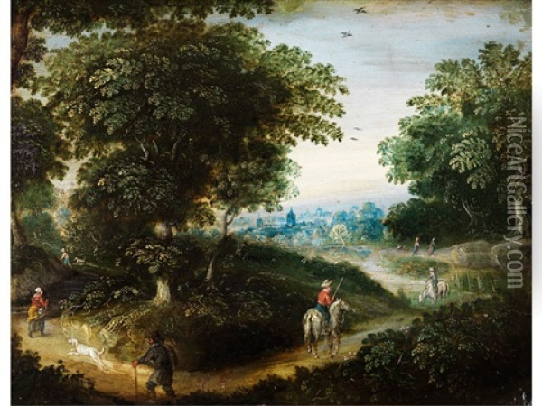 Waldlandschaft Mit Reitern, Passanten Und Einem Hund Oil Painting - Jan Brueghel the Elder