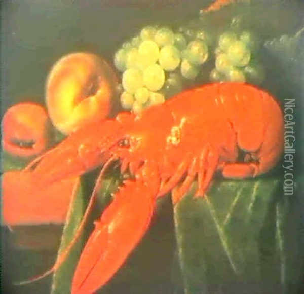 A Still Life Of A Lobster, Peaches And Grapes... Oil Painting - Jasper Gerardi