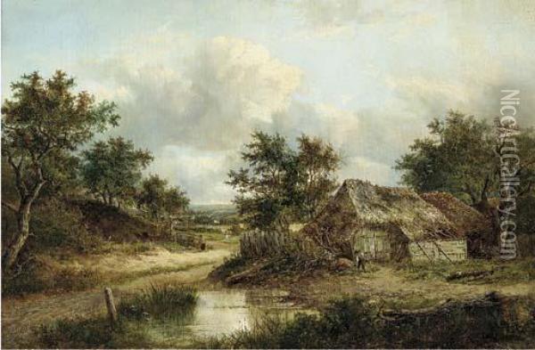 Figures In An Extensive Wooded Landscape Oil Painting - Joseph Thors