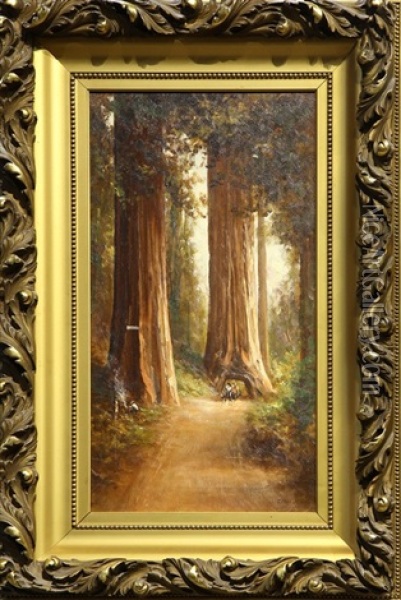 Figures Traveling Through The Redwoods Oil Painting - Thomas Virgil Troyon Hill