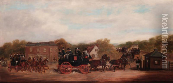 A Four-in-hand-race At The Five Bells Tavern, New Cross, London Oil Painting - Herbert Jones