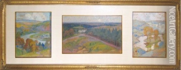 Vue De Mery (+ 2 Others, Smllr; 3 Works) Oil Painting - Auguste Donnay