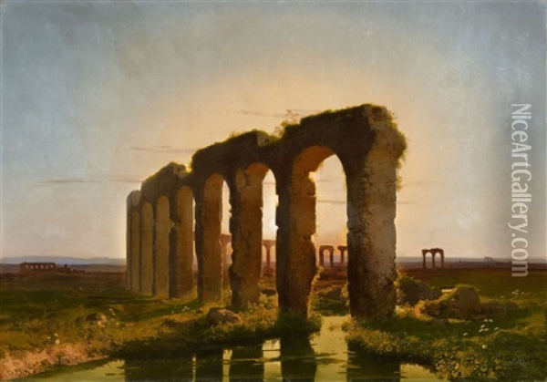 Landscape In The Campania With Ruins Of An Aqueduct Oil Painting - Karl Theodor Reiffenstein