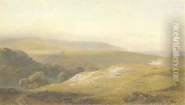 The Downs near Eastbourne Oil Painting - Henry George Hine