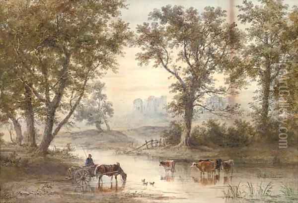 Watering at dusk Oil Painting - Henry Earp