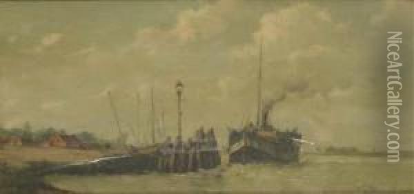 Aankomst Der Stoomboot Aan Rozenburg: Arrival Of Thesteamship Oil Painting - Henri Louis Permeke