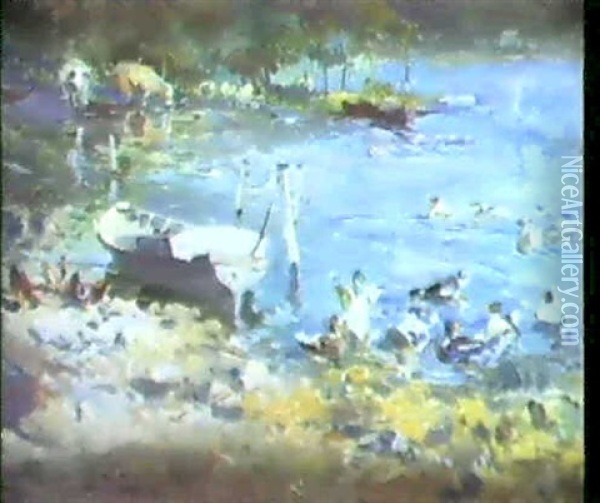 At The Water's Edge Oil Painting - Paolo Sala