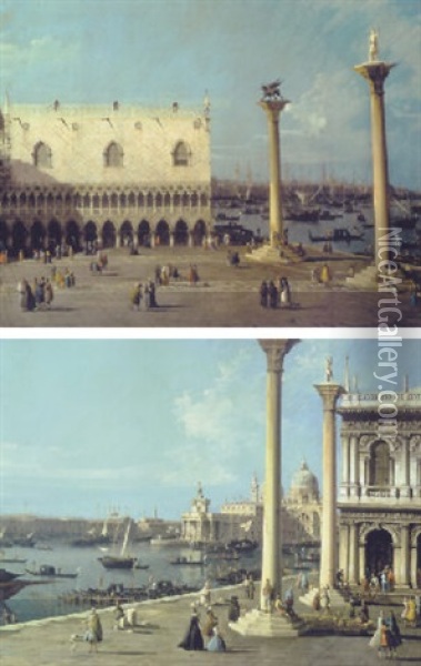 The Piazzetta, Venice With The Doge's Palace, The Columns Of Saint Mark And Saint Theodore, The Riva Degli Schiavoni And The Bacino Di San Marco Oil Painting - Bernardo Bellotto