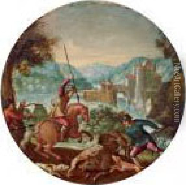 Caccia Al Cinghiale Oil Painting - Lodovico Pozzoserrato (see Toeput, Lodewijk)