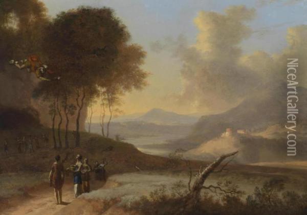 A Landscape With Mythological Figures Oil Painting - Herman Van Swanevelt
