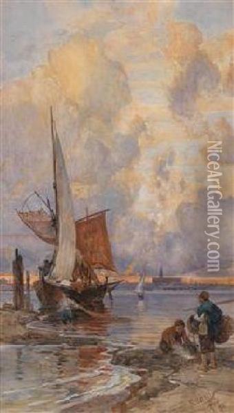 Fischer Und Segelbootim Abendrot Oil Painting - Franz Theodor Aerni