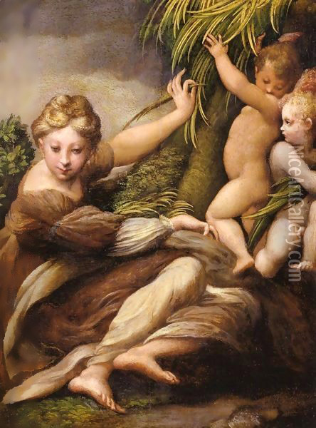 Virgin and Child with an Angel Oil Painting - Girolamo Francesco Maria Mazzola (Parmigianino)