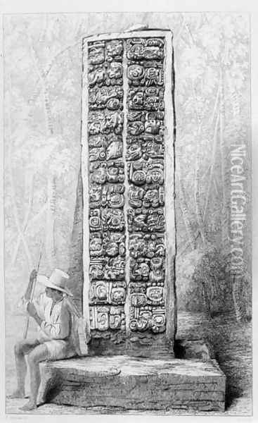 Hieroglyphs on the rear of a monument at Copan, Honduras, from volume I of 'Incidents of Travel in Central America, Chiapas and Yucatan' 1842 2 Oil Painting - Frederick Catherwood