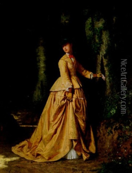 Karleksbrevet - Ung Kvinna I Park Oil Painting - Jean Carolus