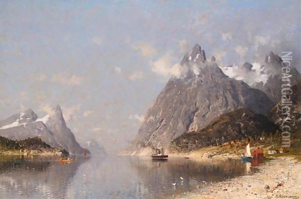 Fra En Norsk Fjord (Norwegian Fjord) Oil Painting - Adelsteen Normann