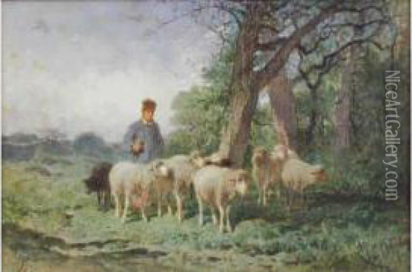 Berger Et Ses Moutons Oil Painting - Felix Saturnin Brissot de Warville