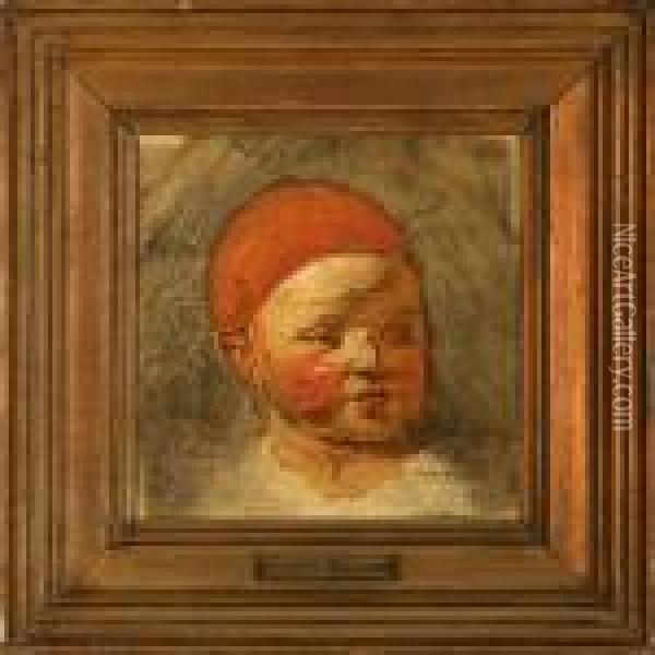 Children With Red Skullcap Oil Painting - Ernst Meyer