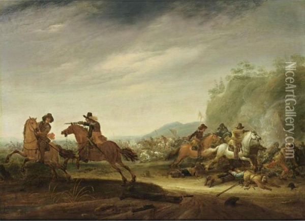 A Cavalry Battle Oil Painting - Jan the Younger Martszen