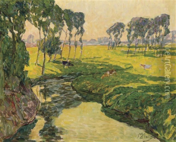 The River Mandel At Sunset (1925) Oil Painting - Modest Huys