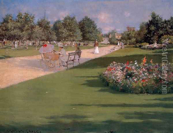 Tompkins Park, Brooklyn Oil Painting - William Merritt Chase