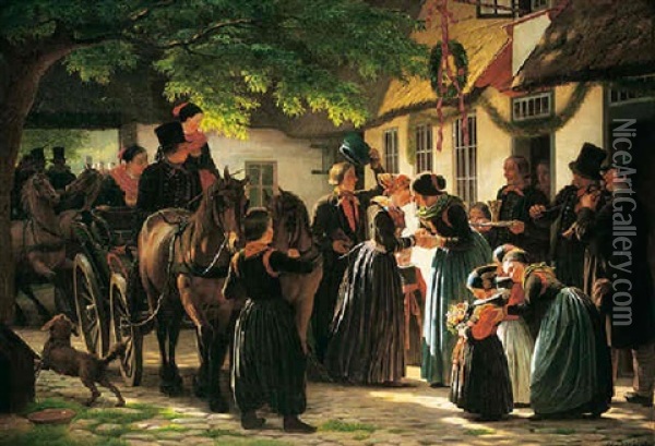 Et Brudepars Hjemkomst Fra Kirken, Amager Oil Painting - Johann Julius Exner