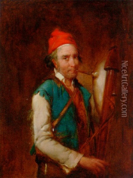 A Man Playing Bagpipes Oil Painting - Paul Falconer Poole
