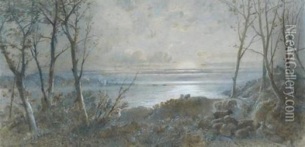 The Flock At Sunset Oil Painting - Joseph John Jenkins