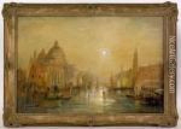Venetian Canal Scene Oil Painting - Lucien Whiting Powell