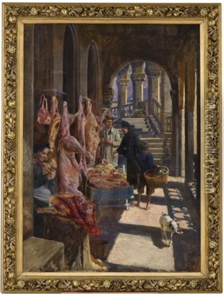 Butcher At Kirkeristen Oil Painting - Wilhelm Otto Peters