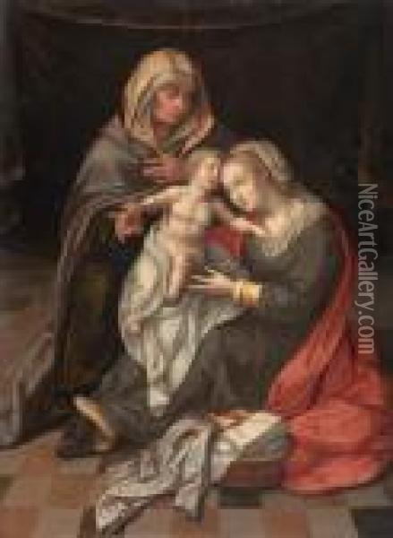 The Virgin And Child With Saint Anne Oil Painting - Lambert Lombard