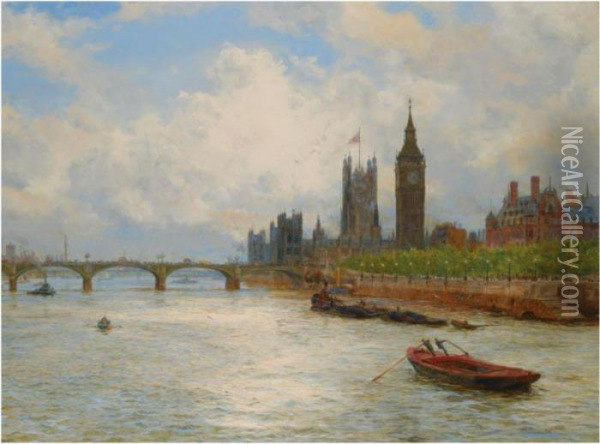 The Houses Of Parliament Oil Painting - William Lionel Wyllie