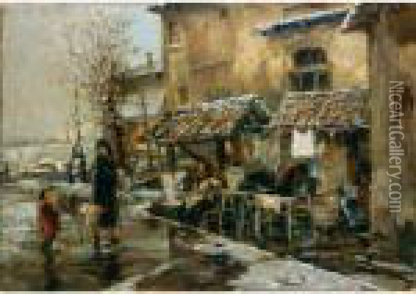 Al Lavatoio Oil Painting - Giuseppe Solenghi