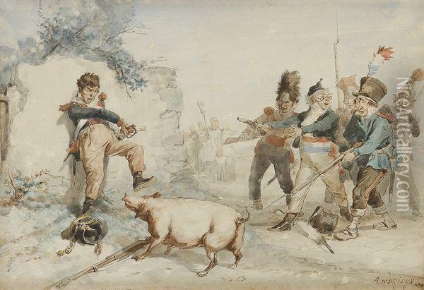 Cochon Et Soldats Oil Painting - Auguste Clement Andrieux