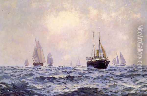 A Breezy Morning off Newport Oil Painting - Carlton Theodore Chapman