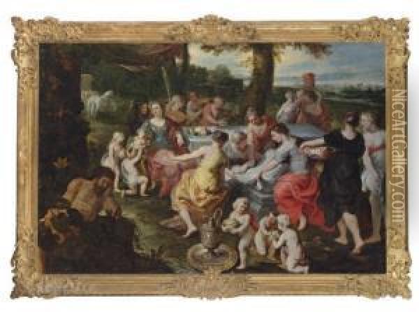 Nausicaa And Her Maidens Washing Oil Painting - Kasper or Gaspar van den Hoecke