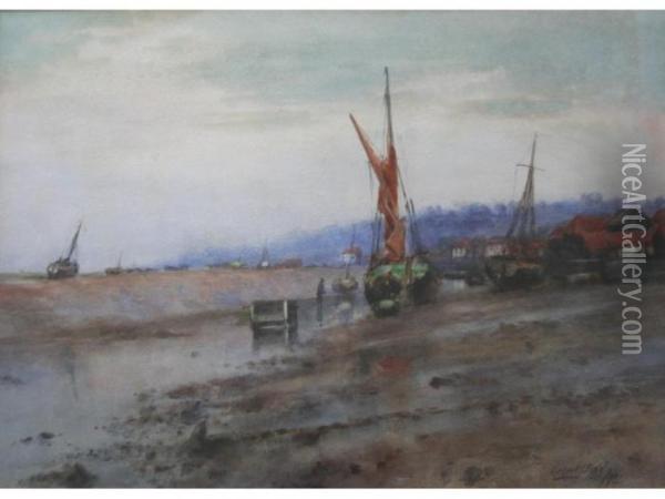 Harbour Scene At Low Tide Oil Painting - Herbert John Finn