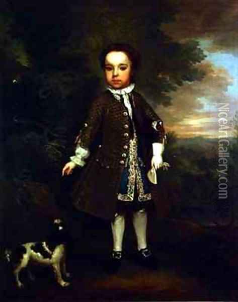 Portrait of a small boy with a spaniel and a parrot Oil Painting - Bartholomew Dandrige