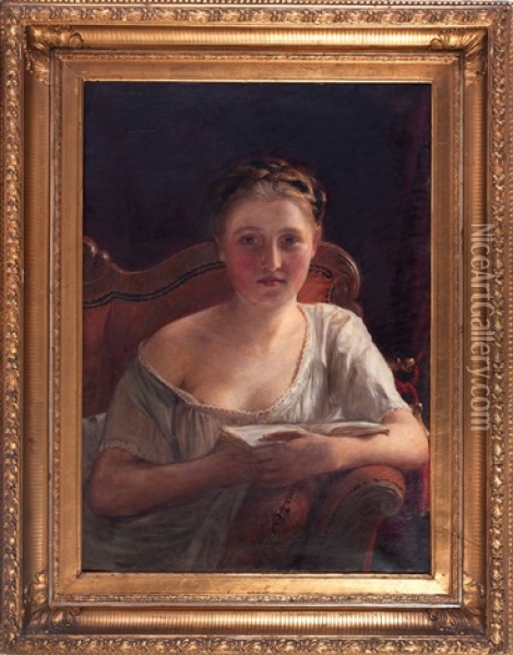 Girl In A Chair Oil Painting - Johann Baptist Reiter