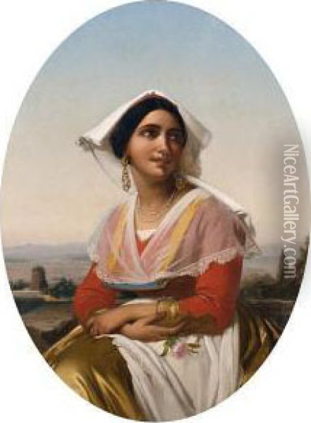 Portrait Of An Italian Girl In Regionalcostume Oil Painting - Heinrich Maria von Hess